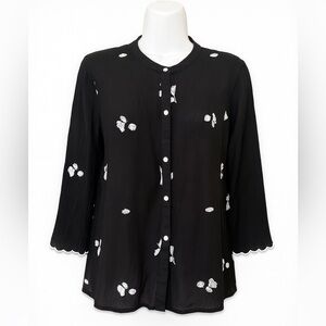 Bossini Black Embroidered Button-Front Blouse - Size L